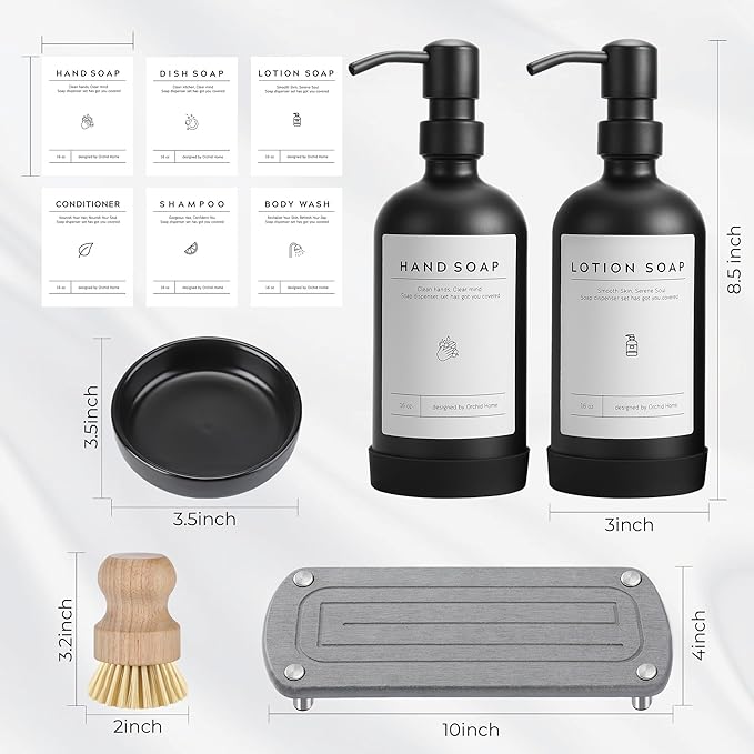 Kitchen Soap Dispenser Set - 16OZ Black Glass Bottle - Image 6