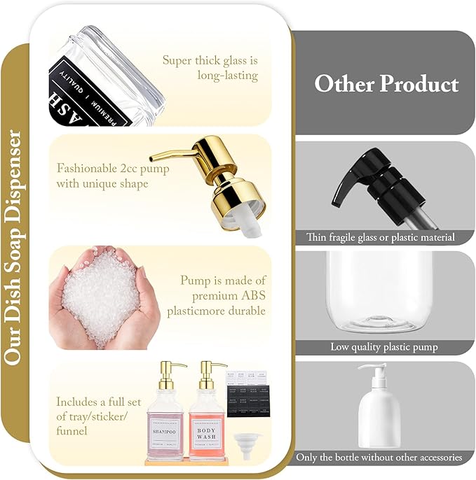 Glass Soap Dispenser with Pump, Countertop Soap and Lotion Dispenser Set of 2 - Image 7