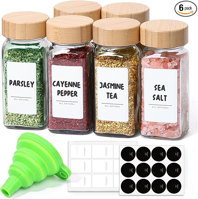 ComSaf 4 oz 6Pcs Glass Spice Jars by ComSaf