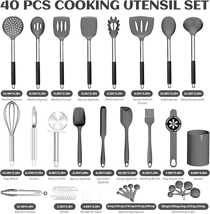 Silicone Cooking Utensils Set Utensil: 40 Pcs Black Stainless Steel Cookware Set - Image 7