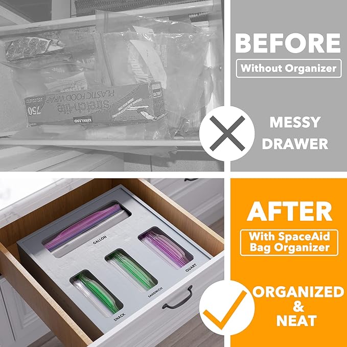 SpaceAid Bag Storage Organizer for Kitchen Drawer, Bamboo Organizer, Compatible - Image 2