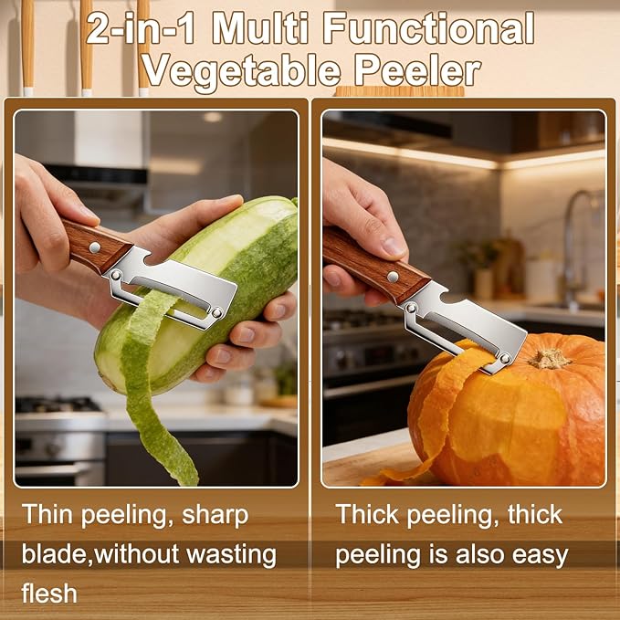 2Pcs Multi-Functional Vegetable Peeler, Zero Snag Wooden Peeler, Zero Snag - Image 3