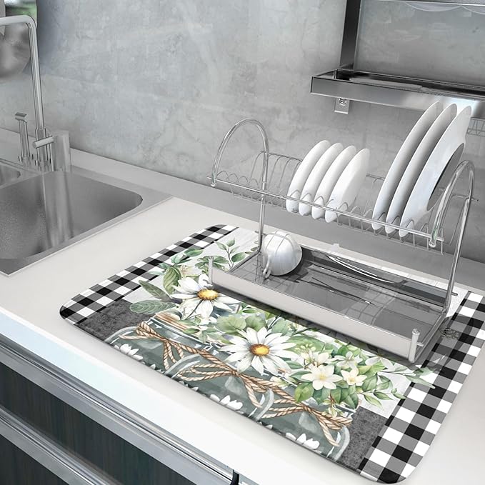 Spring Summer Daisy Floral Dish Drying Mat - Image 5