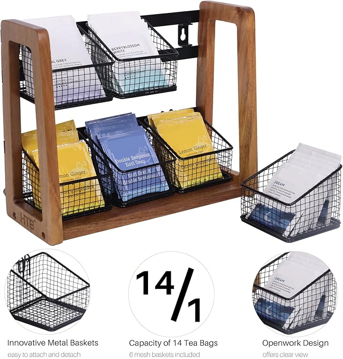 HTB 2 Tier Tea Organizer for Tea Bags, Tea Bag Holder - Image 4