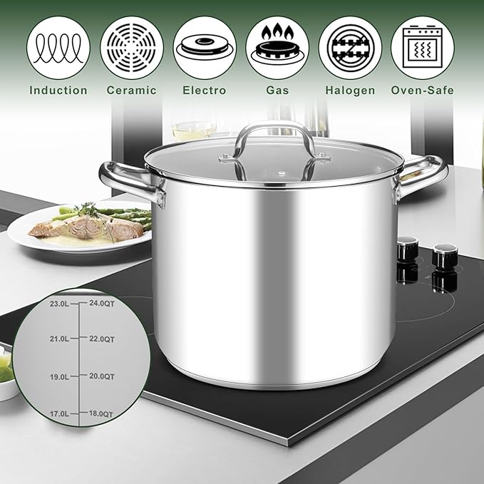 Leonyo Stainless Steel Stock Pot, 24QT Large Pot - Image 3
