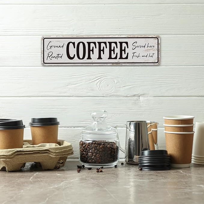 Coffee Signs for Coffees Corner Decor, Ground Roasted Coffee Served Here Sign - Image 4