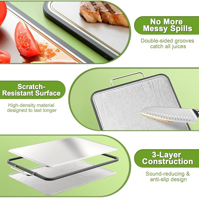 Stainless Steel Cutting Board for Kitchen, Double Sided Defrosting Tray - Image 5