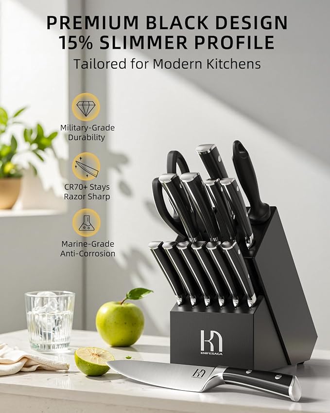 KnifeSaga Knife Set 15 Pcs High Carbon Stainless Steel Kitchen Knife Sets - Image 2