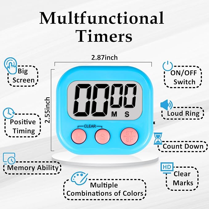 ZILLEN 6 Pack Kitchen Timers for Cooking Digital Classroom Timers for Kids - Image 7