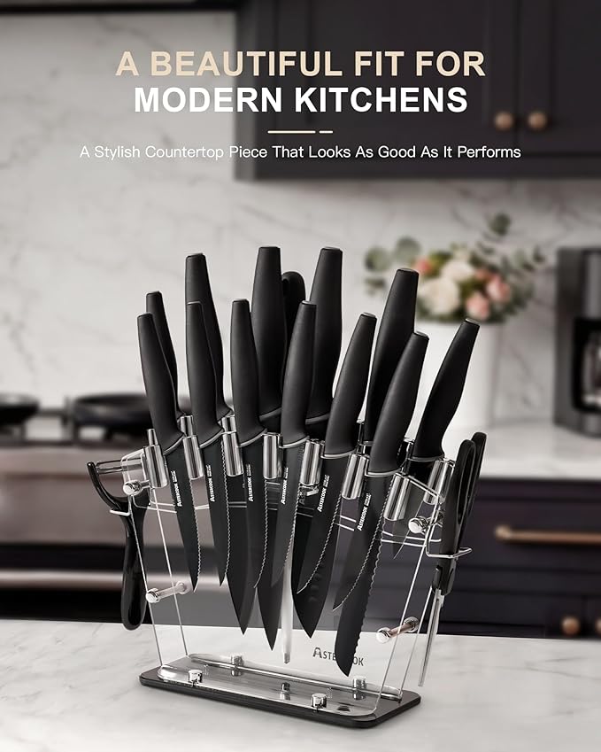 Astercook Knife Set with Block and Sharpener, 22 Piece Kitchen Knife Set - Image 9