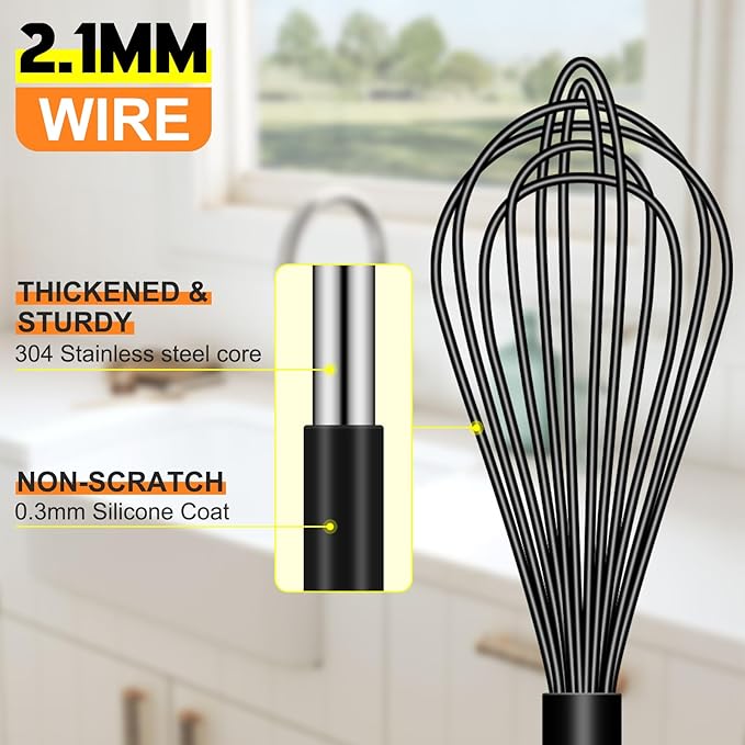 HOTEC 4 Pieces Silicone Whisks Set, Wire Balloon Whisks Egg Beater, Non-slip - Image 7