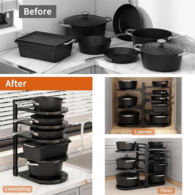 Adjustable Heavy Duty Pots and Pans Organizer Under Cabinet, 8-Tier Pot and Pan - Image 6