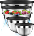 DUTZUN Mixing Bowls with Lids Set, Stainless Steel Mixing Bowls with Colander by DUTZUN