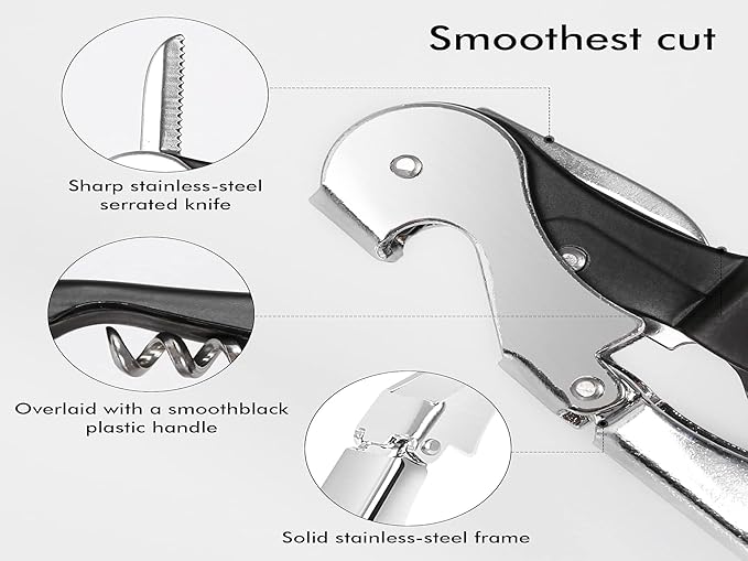Professional Waiter Corkscrew Wine Openers Set, Heavy Duty Stainless Steel - Image 4