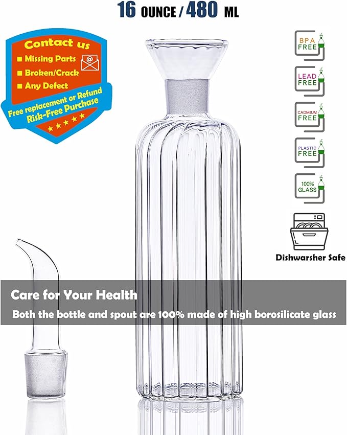 HAIZEEN 16 oz/480ml Non-Drip Olive Oil Dispenser Bottle 100% Glass Oil Carafe - Image 2