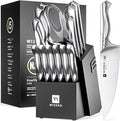 WIZEKA Kitchen Knife Set with Block: Razor Sharp 15 Pcs Professional Chef Knife by WIZEKA