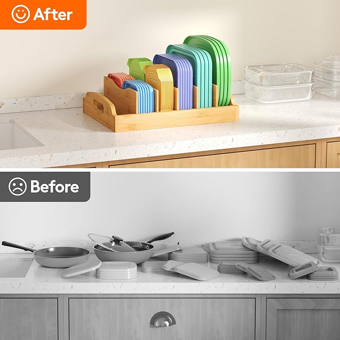 Lifewit Bamboo Lid Organizers for Inside Cabinet, Food Storage Container Lid - Image 8