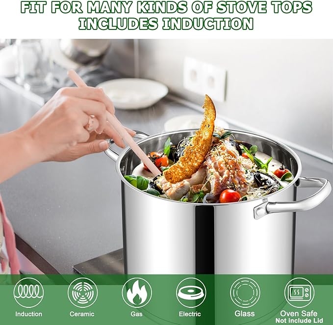 TeamFar 10QT Stock Pot, Stainless Steel Large Soup Cooking Pot & Lid - Image 6