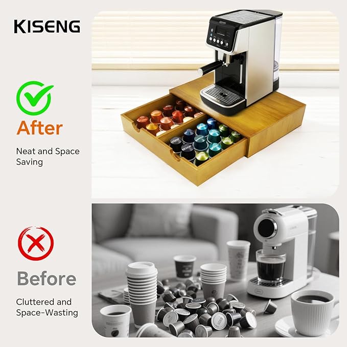 Coffee Pod 15" X 11" X 3" Natural Wood Countertop Organizer Drawer, Counter Top - Image 5