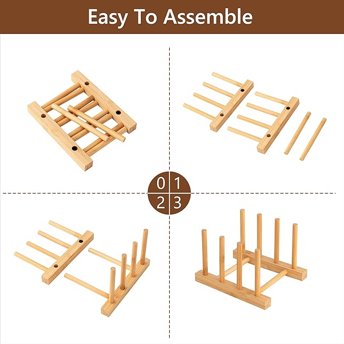 HBlife 2pcs Bamboo Dish Plate Bowl Cup Book Pot Lid Cutting Board Drying Rack - Image 7