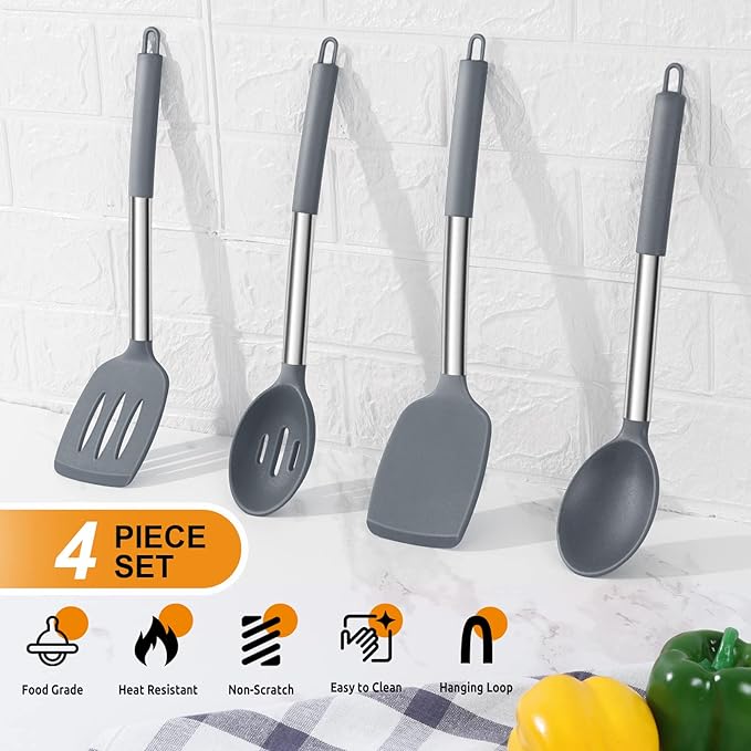 Cooking Utensils Set of 4, E-far Silicone Kitchen Utensils - Image 3