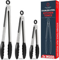Kitchen Tongs with Silicone Tips Set of 3 Heat Resistant Tongs by CulinaryCouture