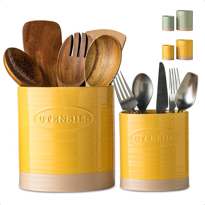 YHOSSEUN Kitchen Utensil Holder Set of 2, Ceramic Utensil Holder by YHOSSEUN