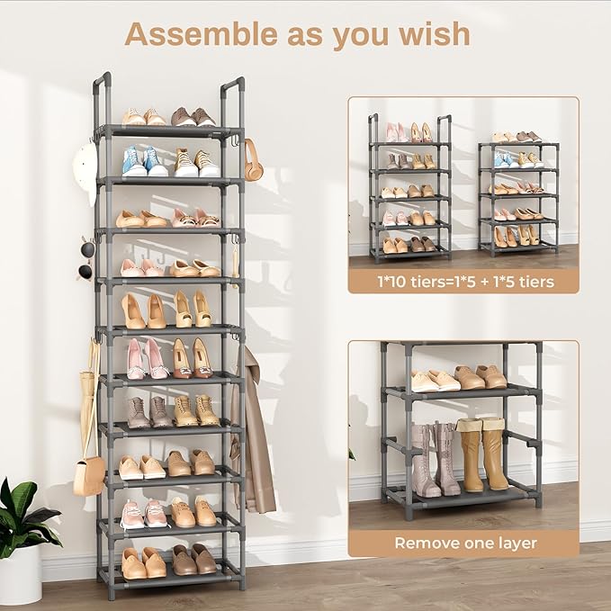VTRIN 10 Tiers Tall Shoe Rack Holds 20-25 Pairs of Shoes Sturdy Vertical Shoe - Image 5
