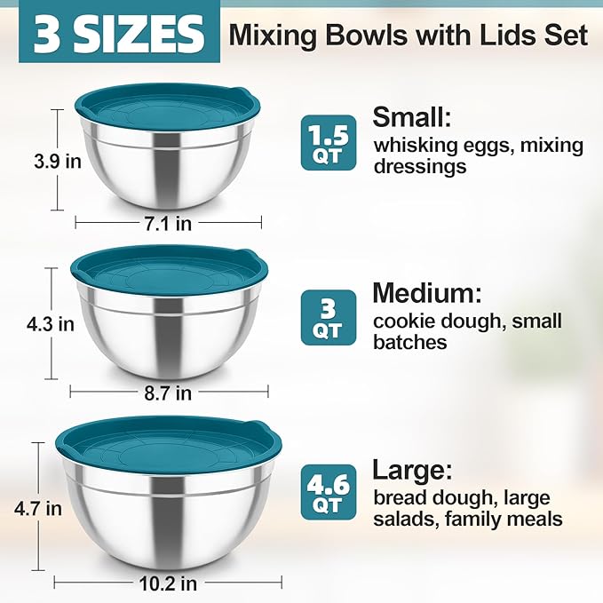 TeamFar Mixing Bowls, Stainless Steel Nesting Salad Bowls - Image 2