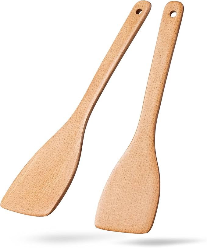 2pcs Wooden Spatulas for Cooking, 13inch Coated Beech Wood Turners for Frying by HEFILD