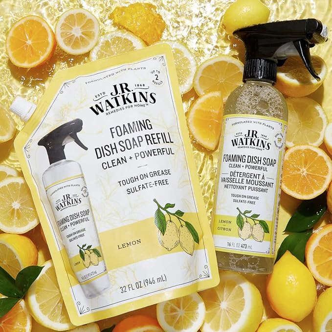 J.R. Watkins Trigger Spray Foaming Dish Soap, Lemon, 16 fl oz, 6 Pack
