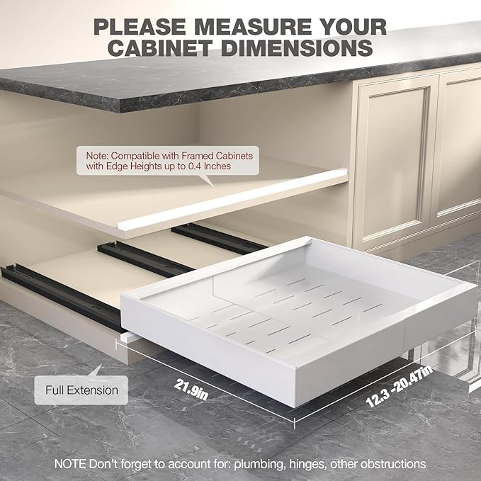 Seinloes 4 Pack Pull Out Cabinet Organizer 22" Deep, Full Extension 3 Slide - Image 2
