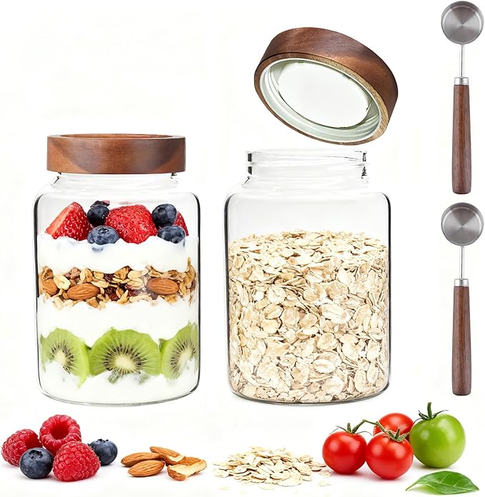 60 oz Glass Coffee Jars with Wooden Airtight Lid Spoon Clear Herb Ground - Image 6