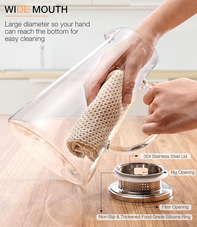 LUNA&MANTHA Glass Pitcher, 2 Liter 68oz Water Pitcher - Image 5