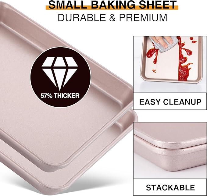 HONGBAKE Toaster Oven Pan Nonstick Set of 2, Premium 1/8 Sheet Pan - Image 4