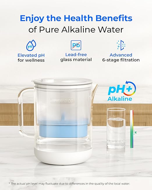 Waterdrop PT-72C-A Glass Alkaline Water Filter Pitcher, Eco-Friendly, Enhances - Image 2
