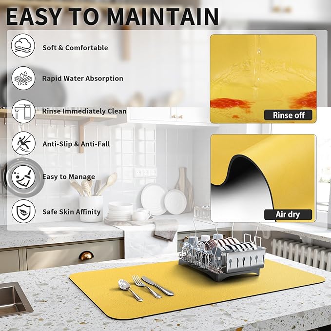 HotLive Dish Drying Mat for Kitchen Counter, Heat Resistant Drainer Mats - Image 4