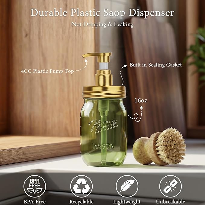 Amolliar Plastic Mason Jar Soap Dispenser - Image 7