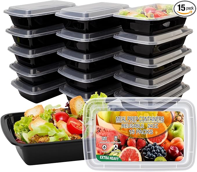 Ezalia 15 Pack Meal Prep Containers Reusable 24oz, Plastic Food Prep Containers by Ezalia