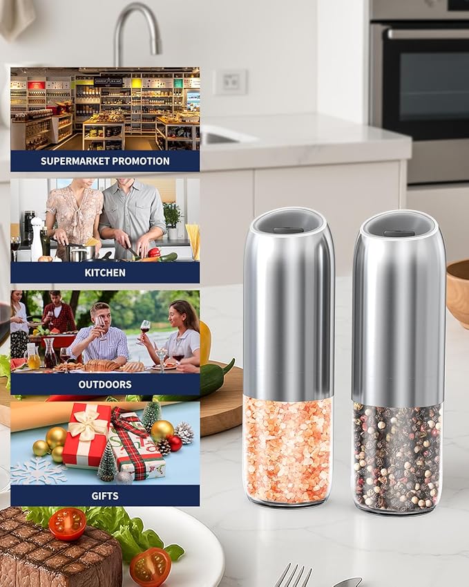 CIRCLE JOY Gravity Electric Salt and Pepper Grinder Set, Battery Powered - Image 9