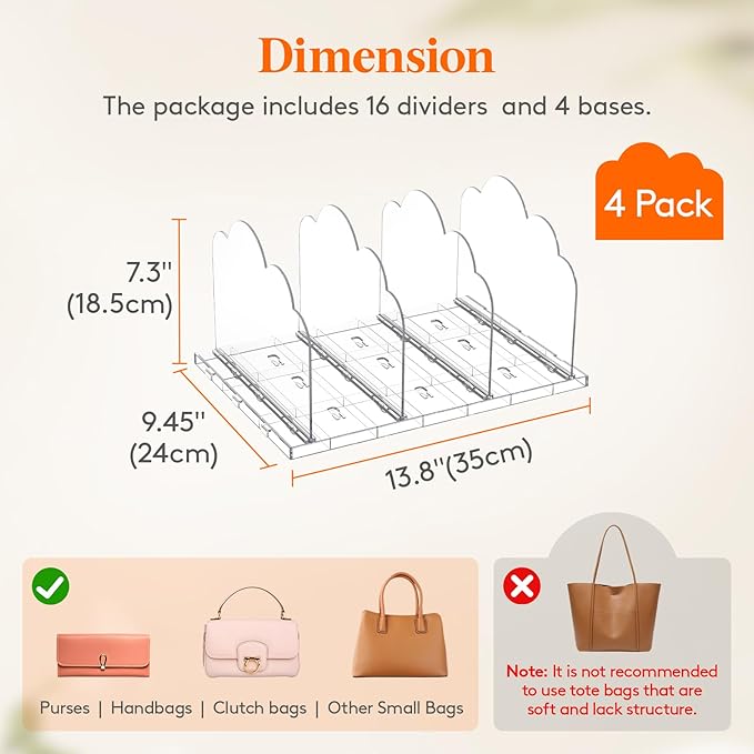 Lifewit Purse Organizer for Closet, Adjustable Clutch Purse Storage Organizer - Image 4