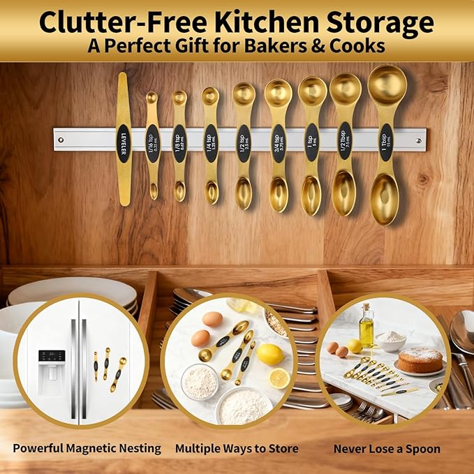 Gold Magnetic Measuring Spoons Set Stainless Steel - Image 9