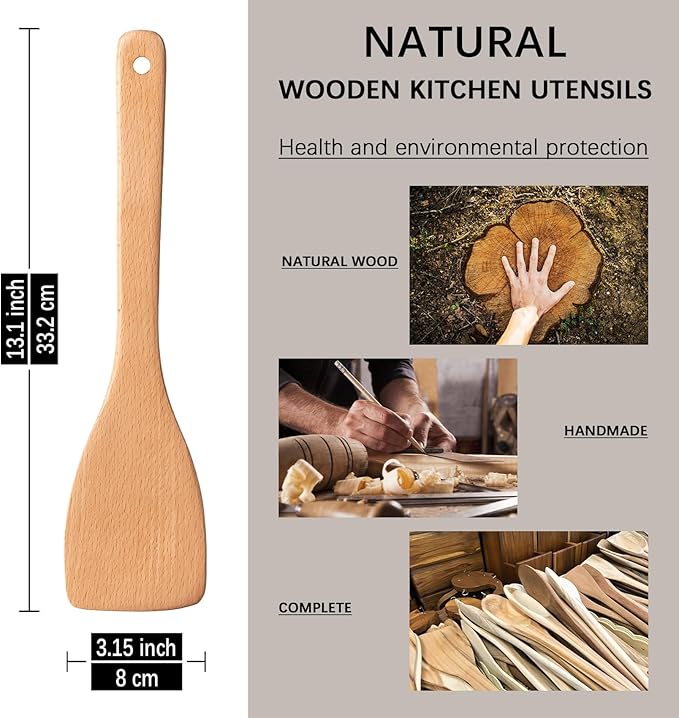 2pcs Wooden Spatulas for Cooking, 13inch Coated Beech Wood Turners for Frying - Image 3