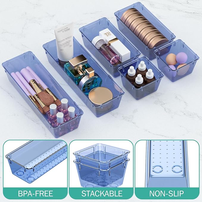 WOWBOX 9 Pack Clear Drawer Organizer Set, Acrylic Drawer Storage Trays - Image 3