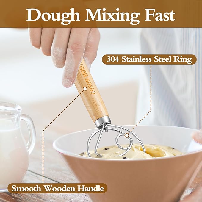 Pack of 2 Danish Dough Whisk, Kitchen Baking Flour Mixing Tool - Image 3