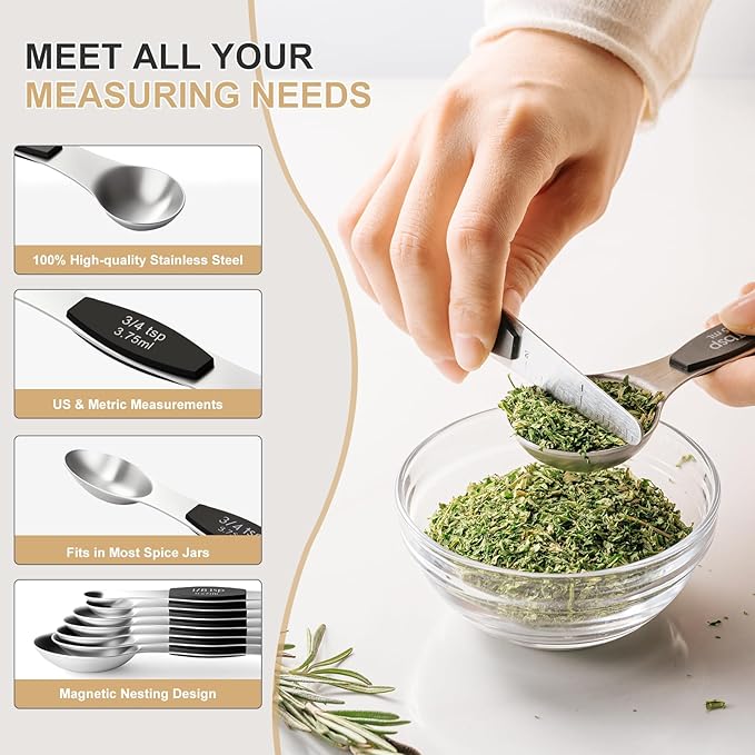 Stainless Steel Measuring Cups & Spoons Set, EWFEN Kitchen Tools Nesting - Image 5