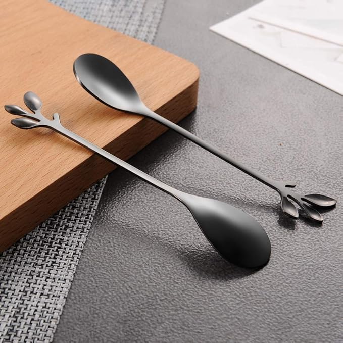 AnSaw Elegant Black Leaf Coffee Spoons - Image 6