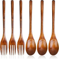 6 Pcs Wooden Forks and Spoons Reusable Wooden Spoons Forks Set Eating Utensil by Unknown