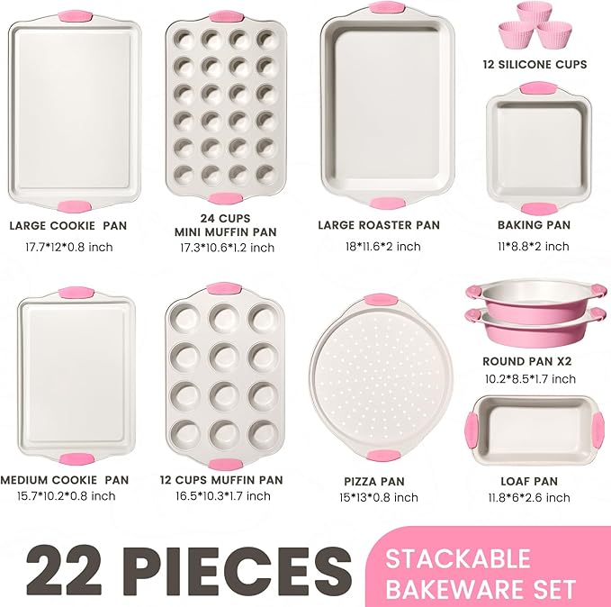 Kikcoin 22 PCS Nonstick Baking Pans Set, Stackable Bakeware Sets - Image 2