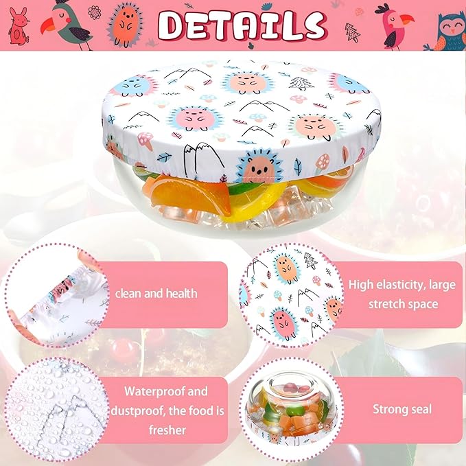 Patelai 10 Pcs Bowl Covers Reusable in 5 Size Stretch Cloth Fabric Elastic Food - Image 4